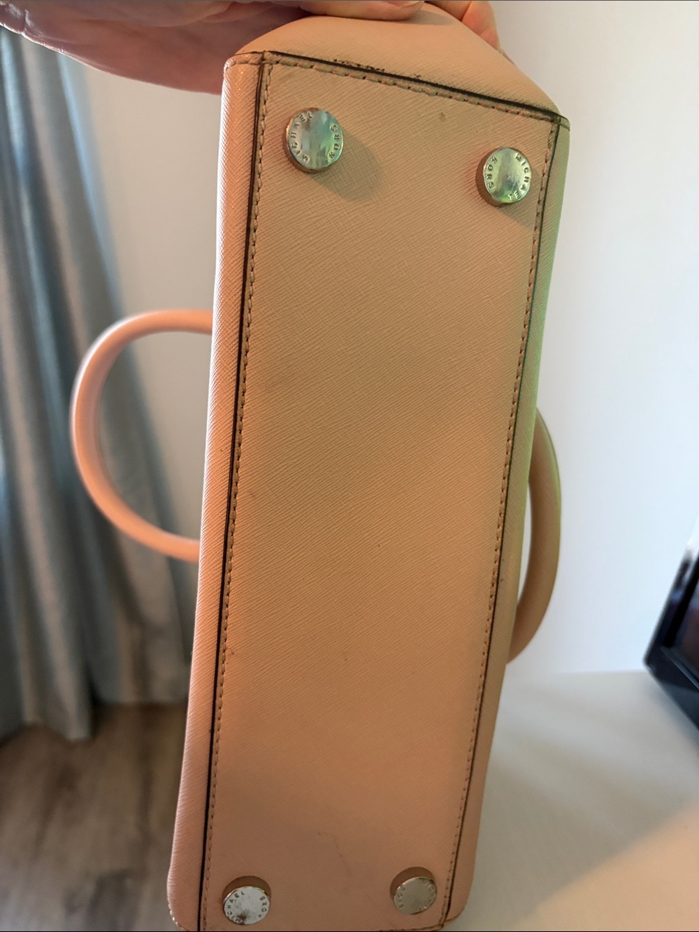 Michael Kors Peach/Pink Saffiano Leather Satchel with MK Charm - Picture 7 of 14